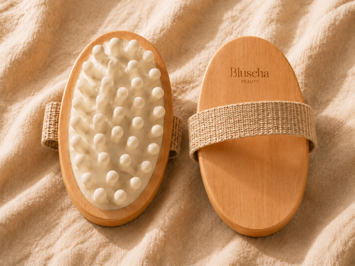 Bluscha® Massage Borstel Wit Anti Cellulitis voor- en achterzijde