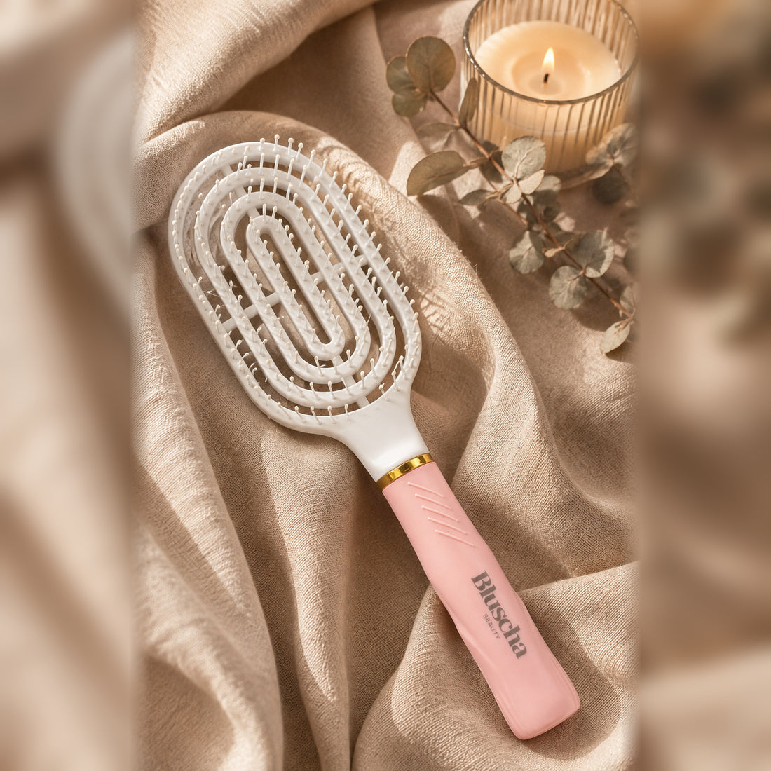 Bluscha Anti Klit Haarborstel roze wit lifestyle