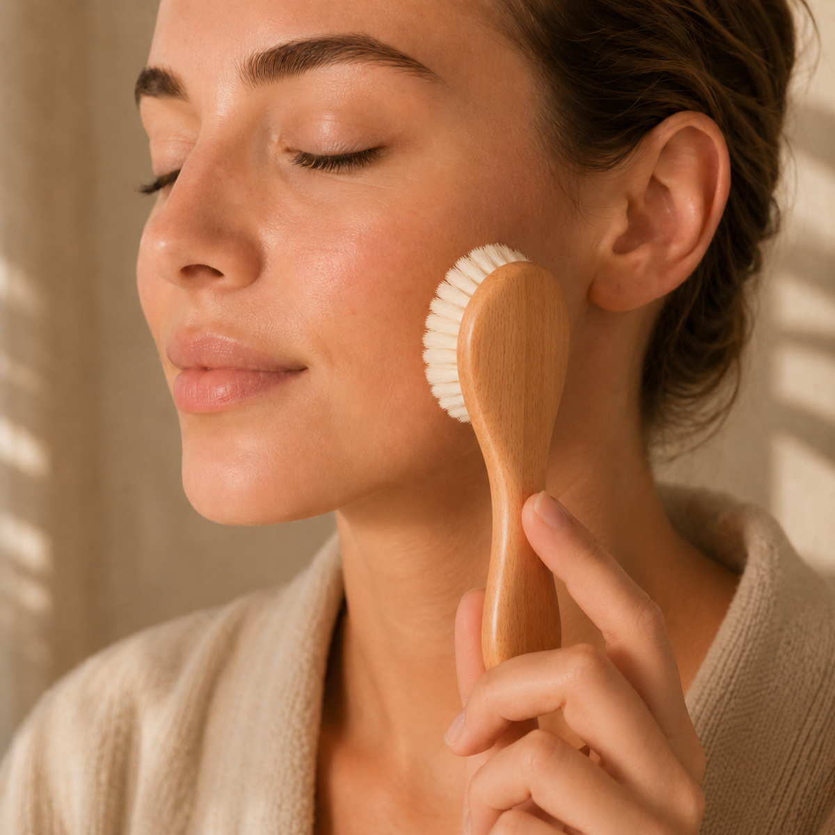 Bluscha Facial Brush in gebruik op het gezicht