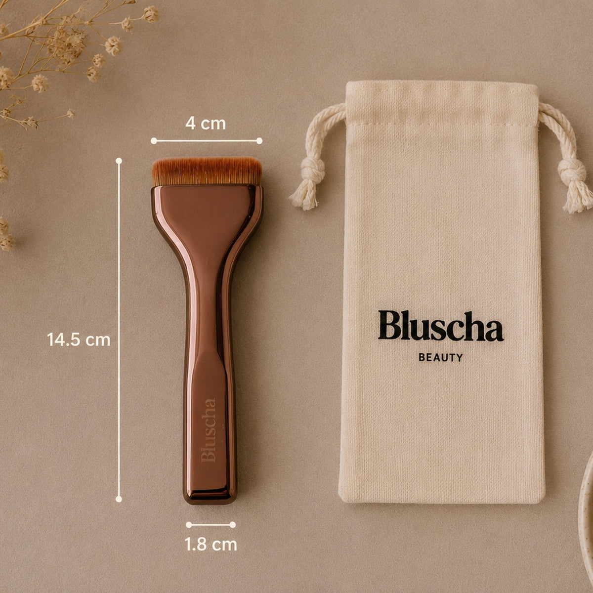 Bluscha Flat Foundation Brush brons afmetingen
