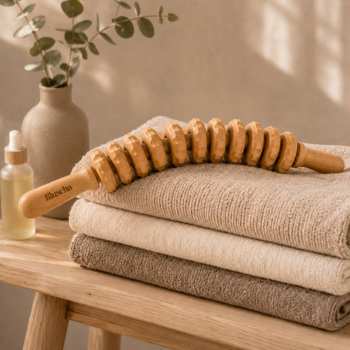 Bluscha® Premium Gebogen Houten Massage Roller extra lifestyle