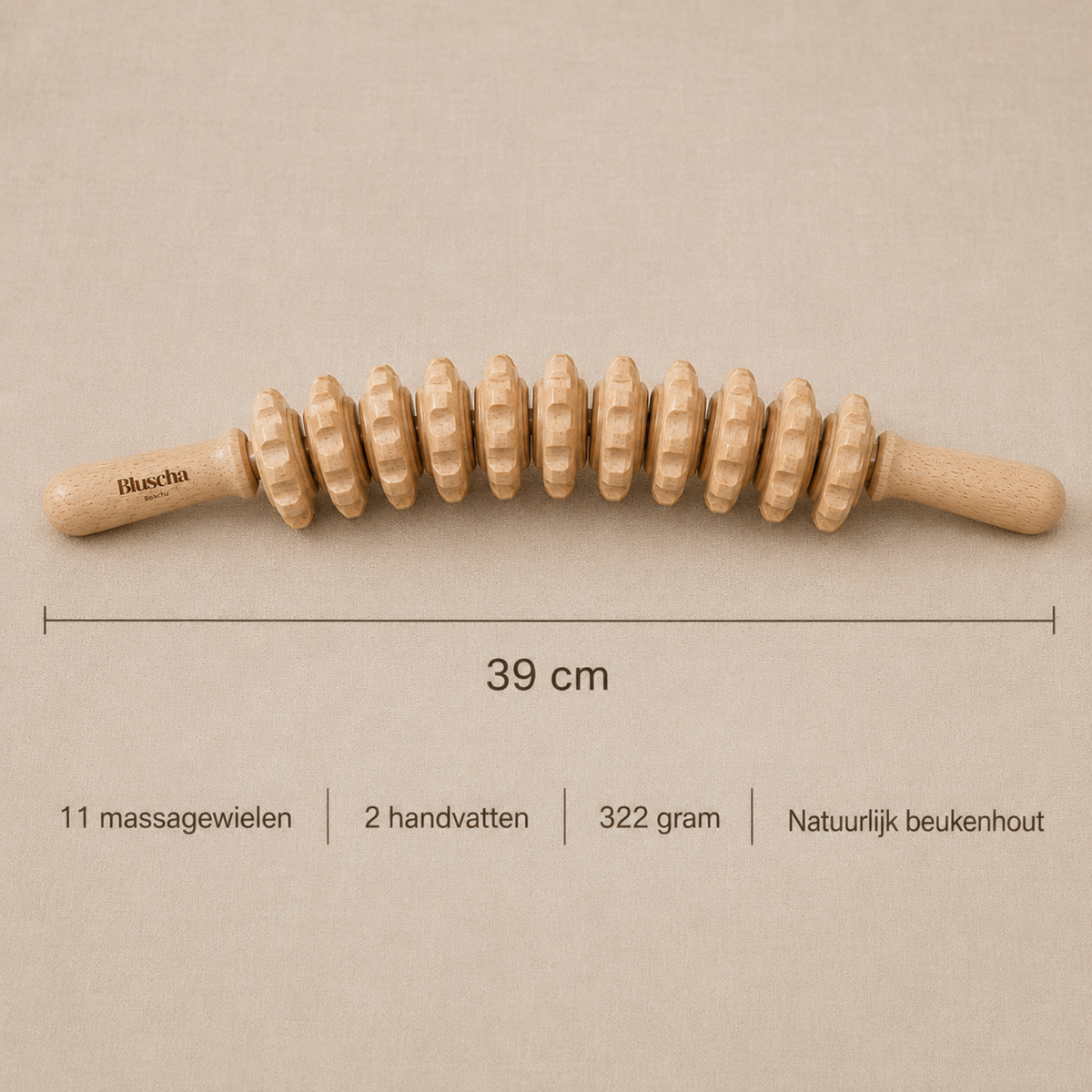 Bluscha® Premium Gebogen Houten Massage Roller afmetingen 39 cm
