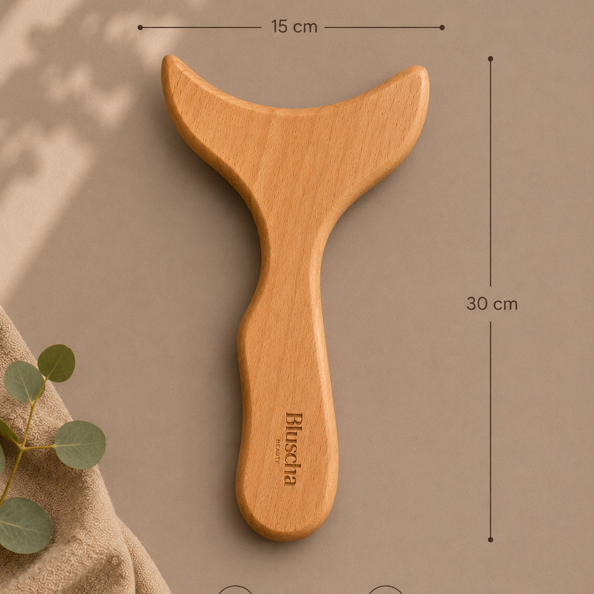Bluscha houten gua sha massagetool afmetingen 30 x 15 cm