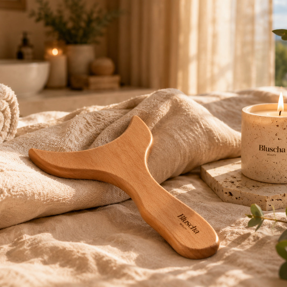 Bluscha houten gua sha massagetool lifestyle