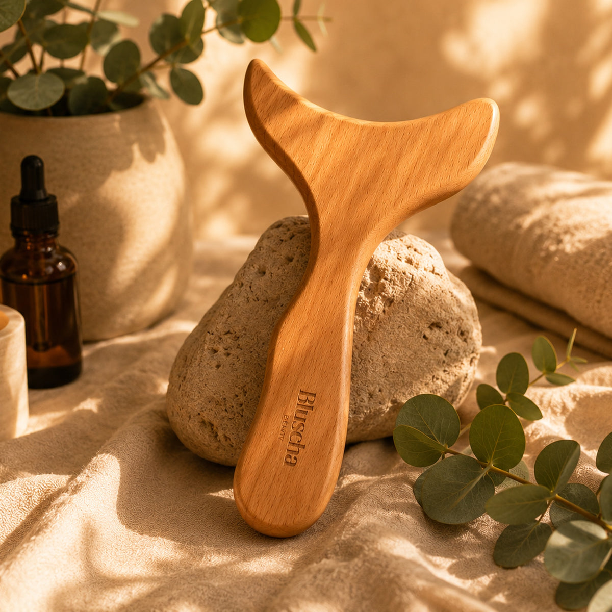Bluscha houten gua sha massagetool premium detail