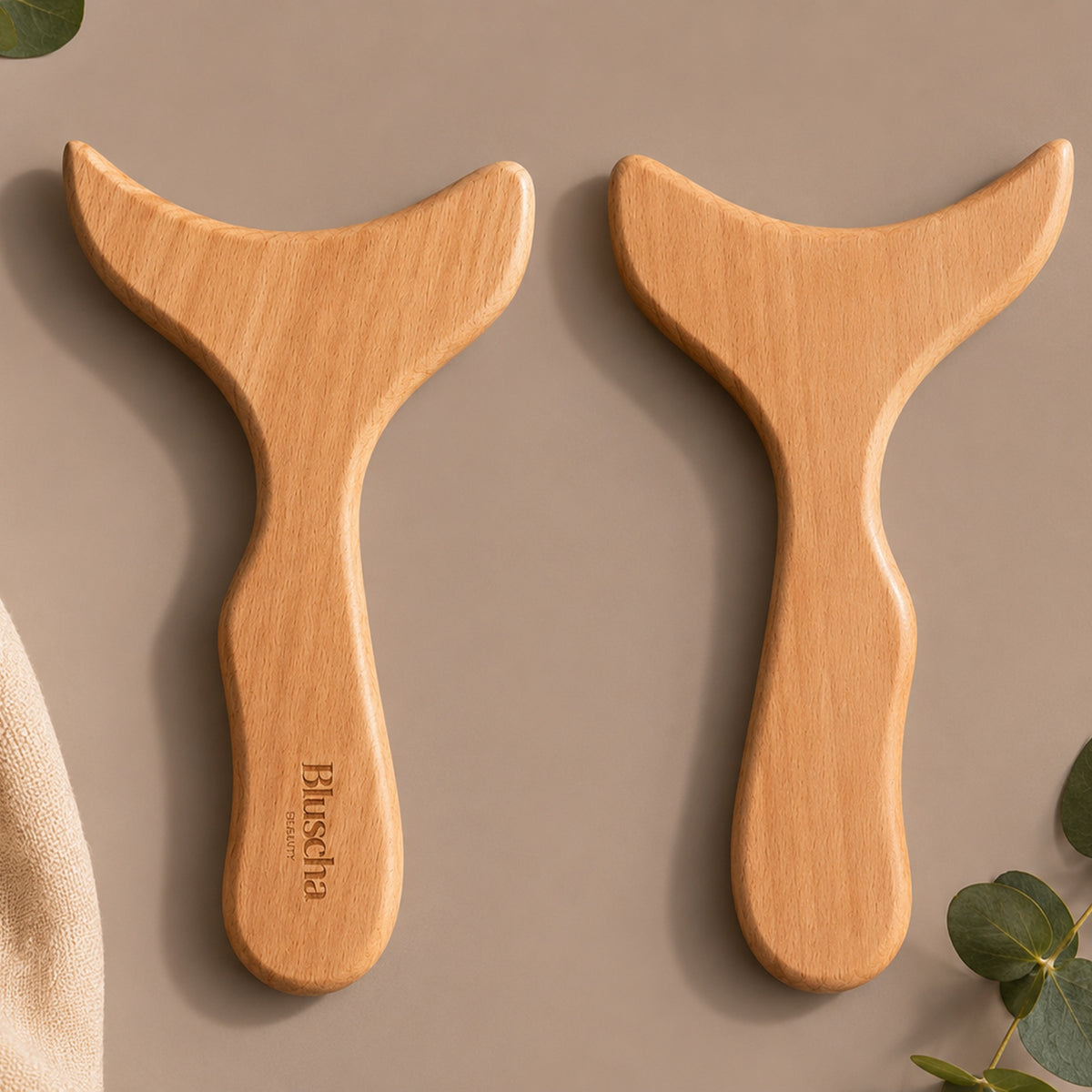 Bluscha houten gua sha massagetool voor- en achterzijde
