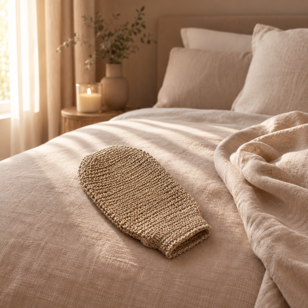 Bluscha Jute Scrub Handschoen lifestyle