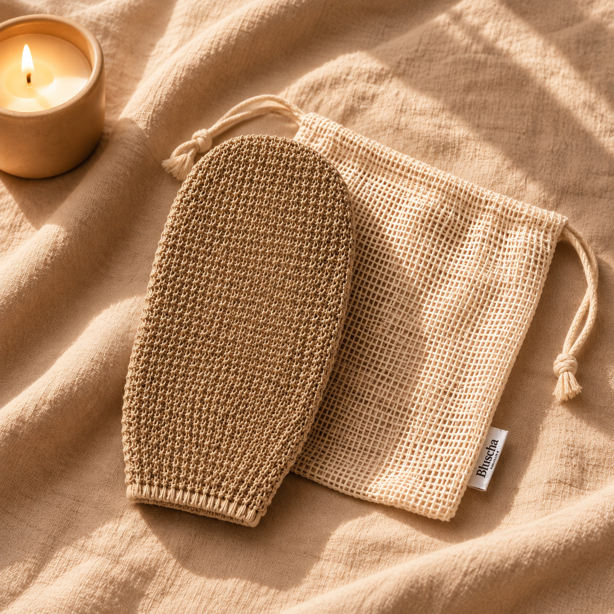 Bluscha Jute Scrub Handschoen met opbergzakje