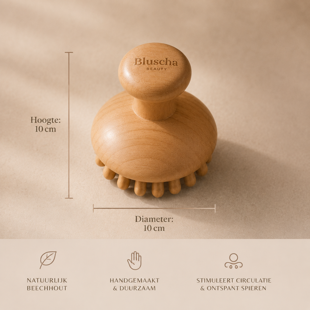 Bluscha® Premium Houten Massage Tool afmetingen