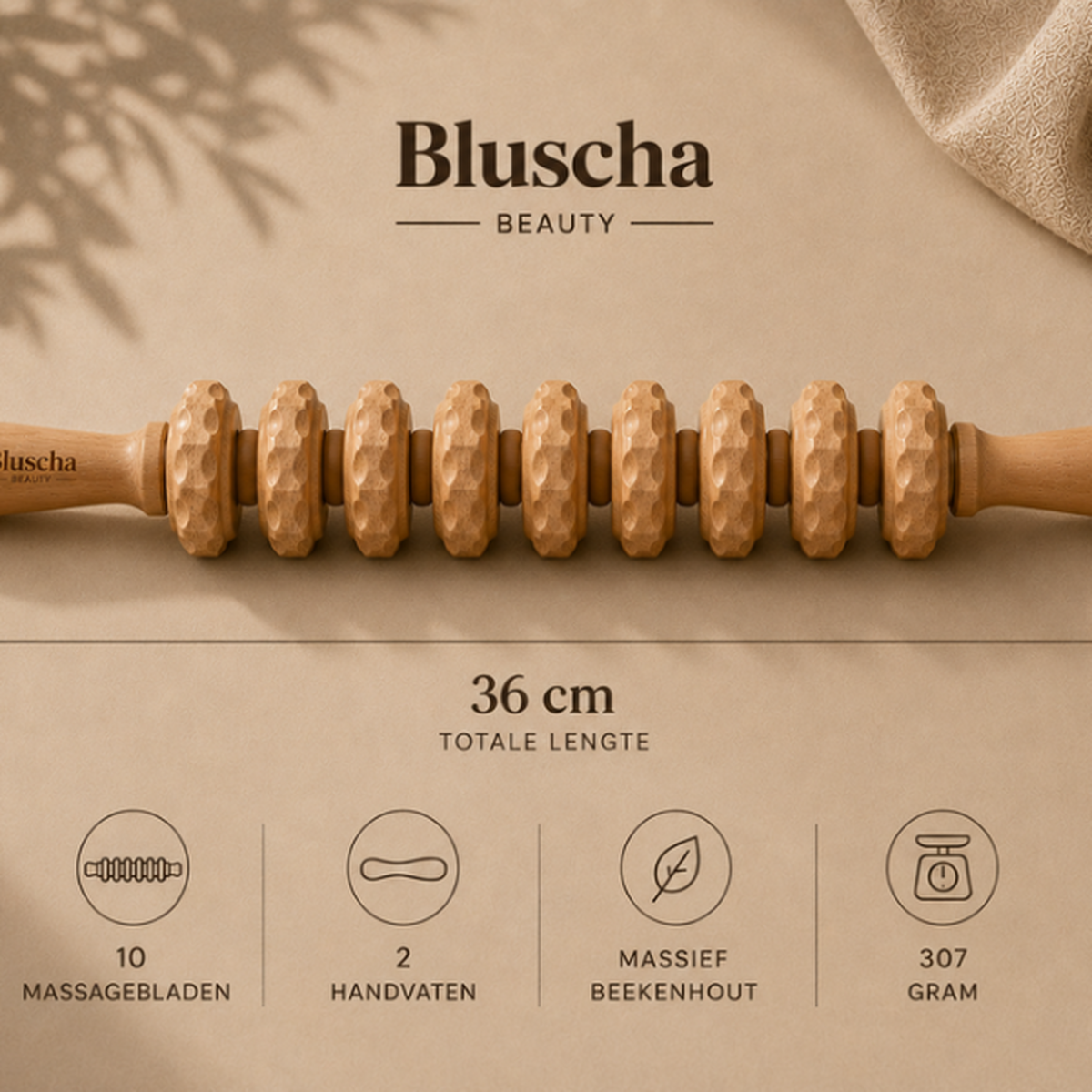 Bluscha® Premium Houten Massage Roller afmetingen