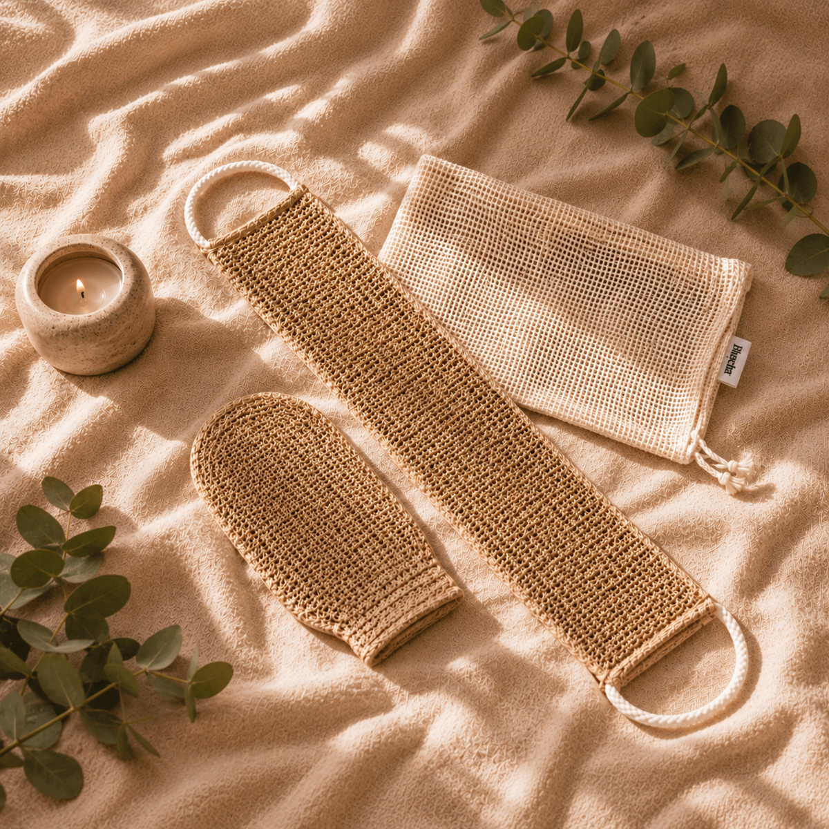 Bluscha Scrub Set Sisal met opbergzakje