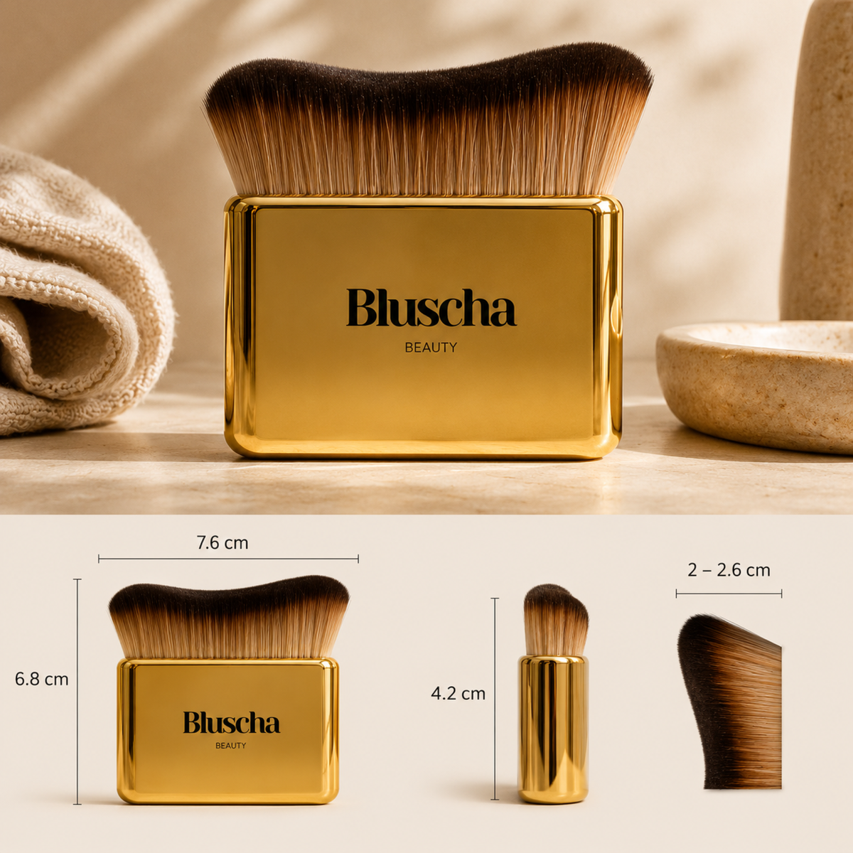 Bluscha® Luxe Tanning Brush Goud afmetingen
