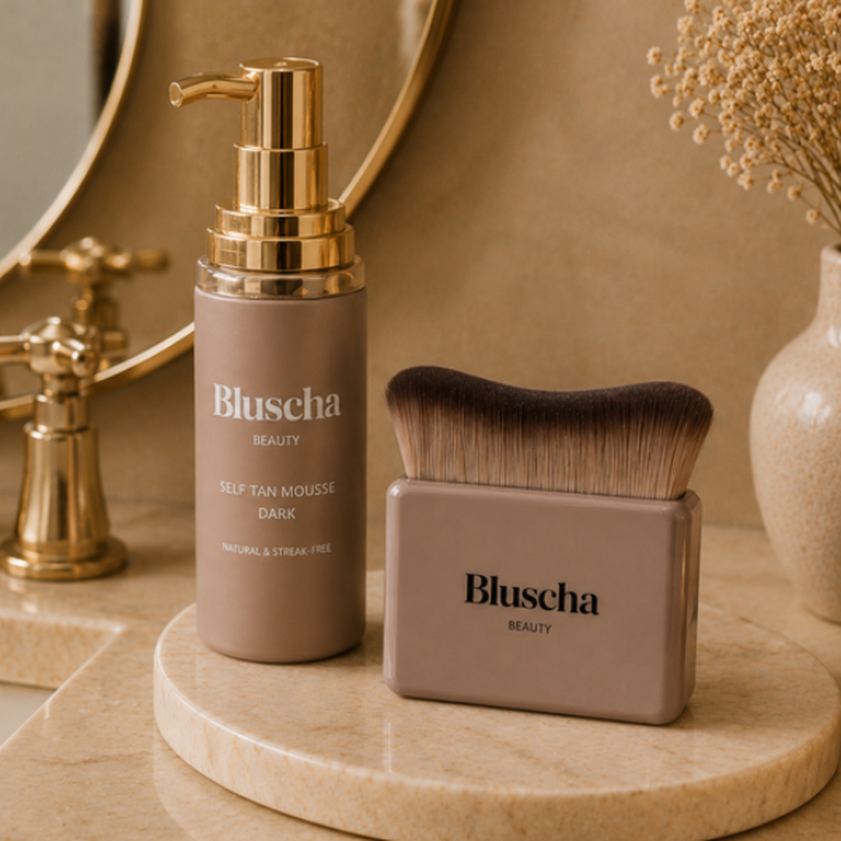 Bluscha® Luxe Tanning Brush Taupe detail en reinigen