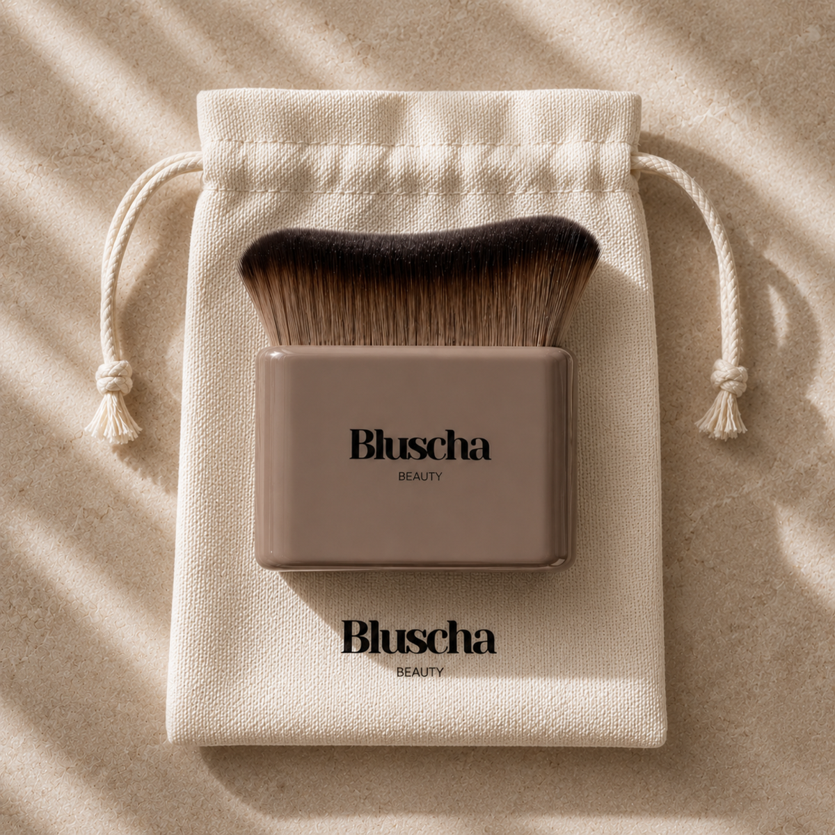 Bluscha® Luxe Tanning Brush Taupe met canvas opbergzakje