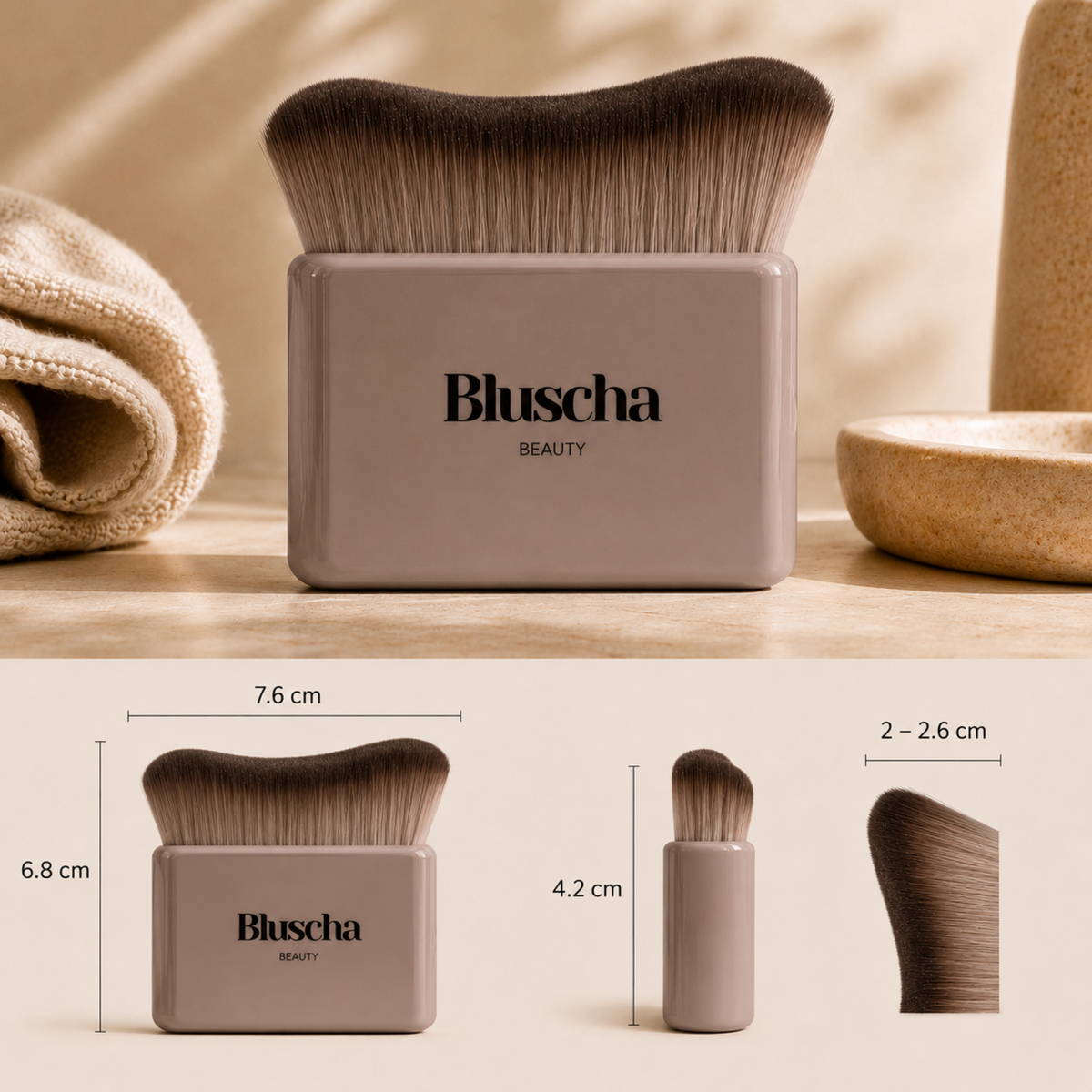 Bluscha® Luxe Tanning Brush Taupe afmetingen