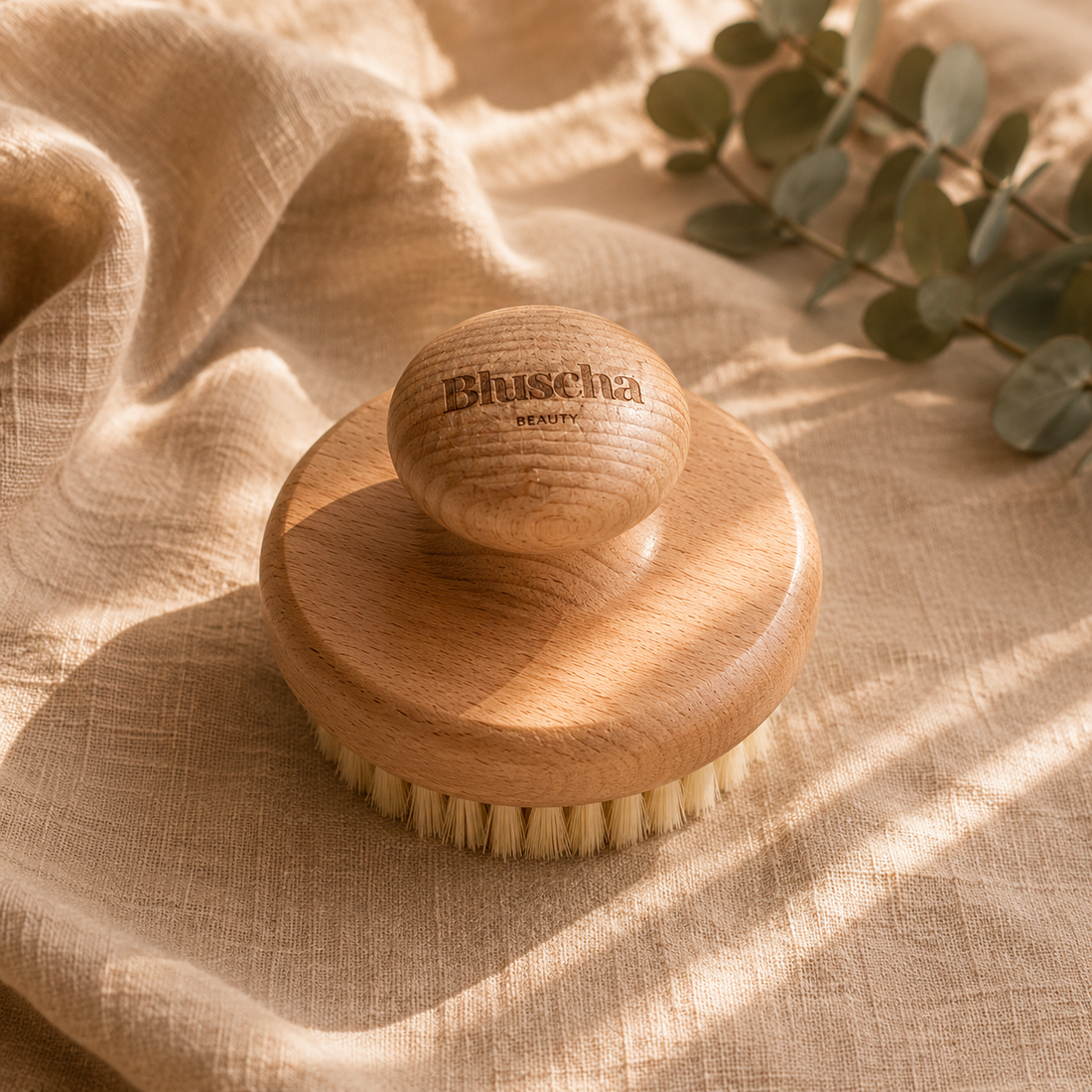 Bluscha® - Dry Brush - Droogborstel - Rond - Anti Cellulitis - 100% Natuurlijk - Dry Brushing - Massage - Huidverbetering - Droog Borstel