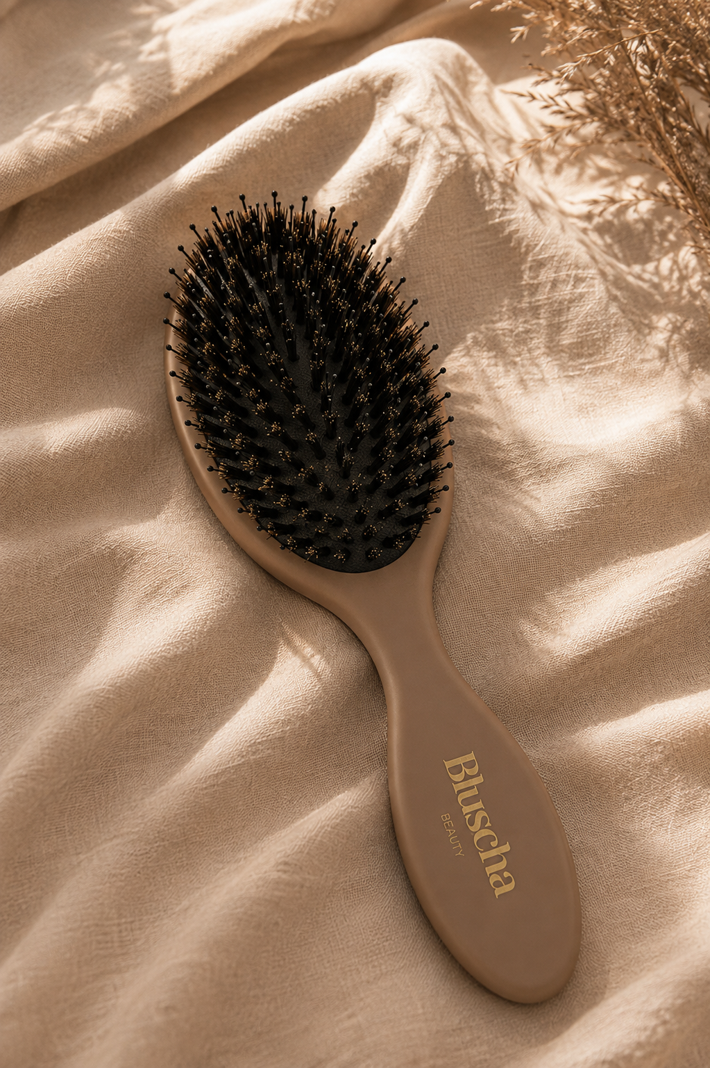 Bluscha® - Haarborstel - Hair Brush - Zwijnenhaar & Nylon - Extension Brush - Haarextensions - Anti Klit Borstel - Detangling Brush - Voor Lang, Dik & Natuurlijk Haar - Glans - Luxe Velours Opbergetui