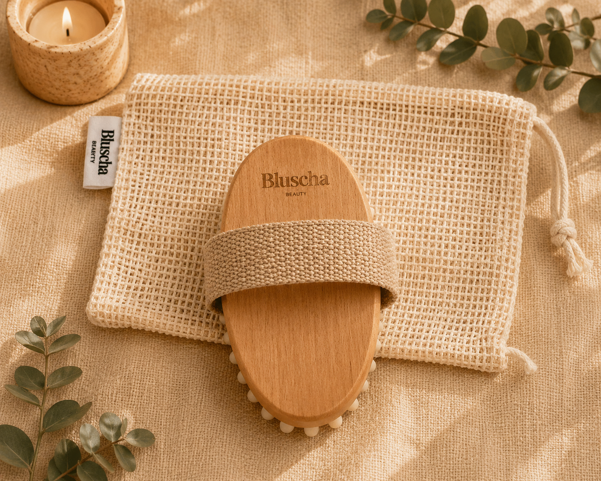 Bluscha® Massage Borstel Wit Anti Cellulitis met opbergzakje